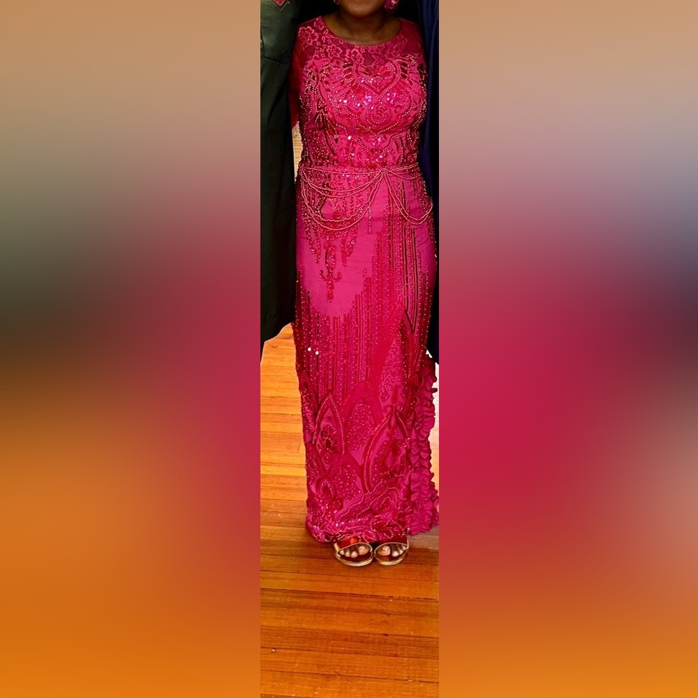 Elegant Pink Sequin Dress aso ebi